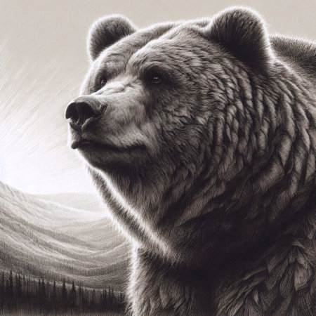 A mighty bear ink drawing art print, Ai generated imageの写真素材