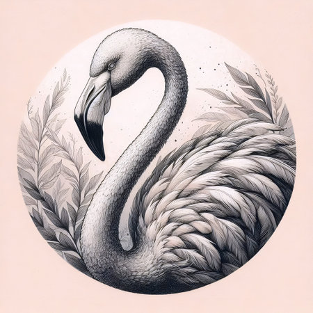 A elegant flamingo ink drawing art print, Ai generated imageの写真素材