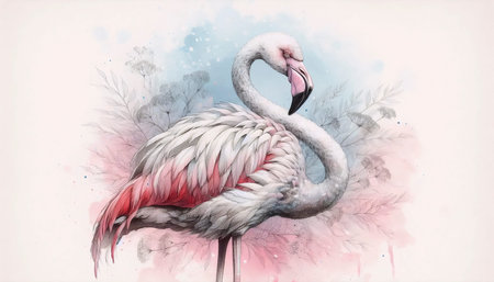 An elegant flamingo ink drawing art print.の写真素材