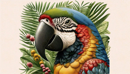 A colorful parrot ink drawing art printの写真素材