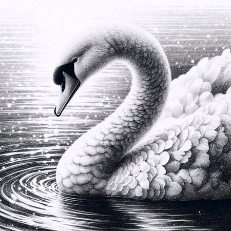 A serene swan ink drawing art print, Ai generated imageの写真素材