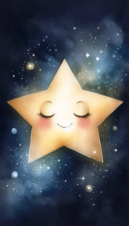 A Dreamy Star watercolor art print, Ai generated image