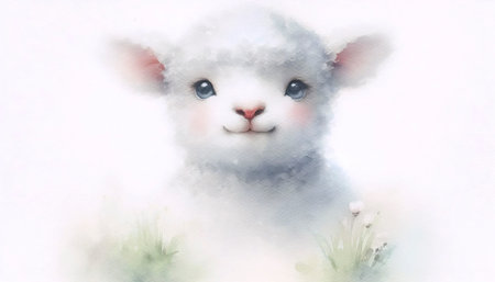 A Pretty Lamb watercolor art print, Ai generated image