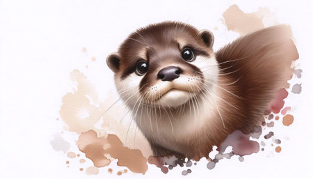 An Adorable Otter watercolor art print, Ai generated imageの写真素材