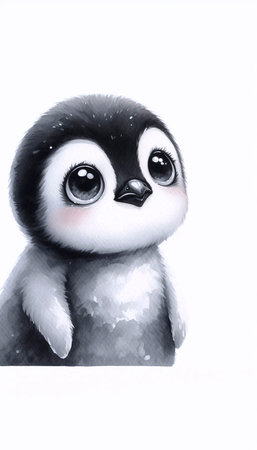 A Pleading Penguin watercolor art print, Ai generated imageの写真素材