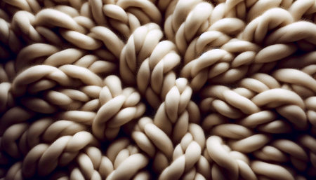 A close-up mockup of a chunky, undyed wool knit showing every twist and loop of the yarn, Ai generated imageの写真素材
