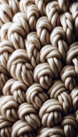A close-up mockup of a chunky, undyed wool knit showing every twist and loop of the yarn, Ai generated imageの写真素材