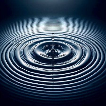 An extreme close-up mockup of water surface tension disturbed by a single drop, showing perfect...