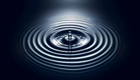 An extreme close-up mockup of water surface tension disturbed by a single drop, showing perfect...