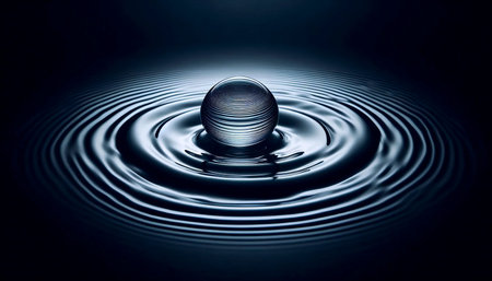 An extreme close-up mockup of water surface tension disturbed by a single drop, showing perfect...