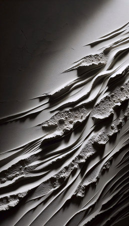 A close-up mockup of a textured plaster wall showing trowel marks, sand aggregate, and a matte,...
