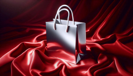A glossy finished gift bag mockup with twisted paper handles