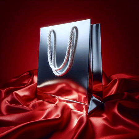 A glossy finished gift bag mockup with twisted paper handles, Ai generated imageの写真素材