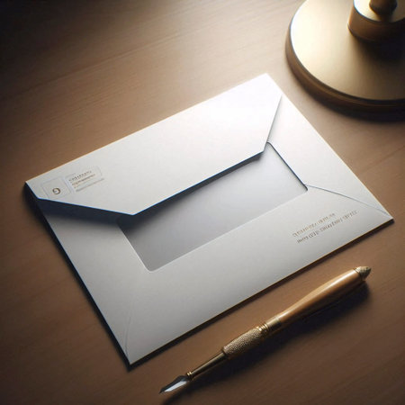 A standard white business envelope mockup with a transparent address window, Ai generated image