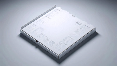 A flat, unassembled pizza box mockup showing the interior print area, on a grey background, Ai...
