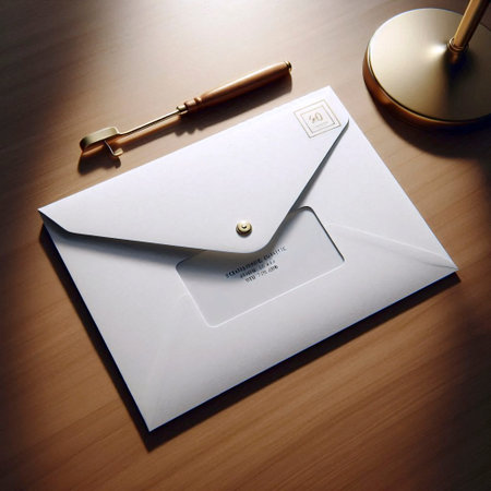 A standard white business envelope mockup with a transparent address window, AI-generated image