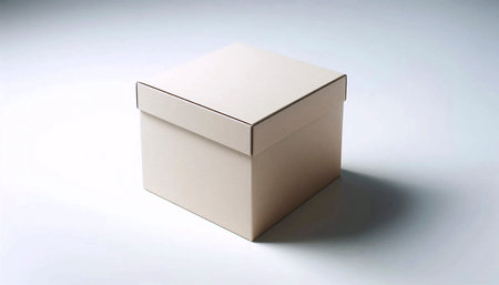A pristine white cardboard box mockup with clean flaps, isolated on a pure white background, Ai...