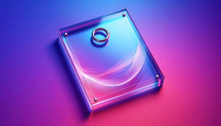 A transparent acrylic keychain mockup with a metal ring, on a colorful gradient background, Ai...