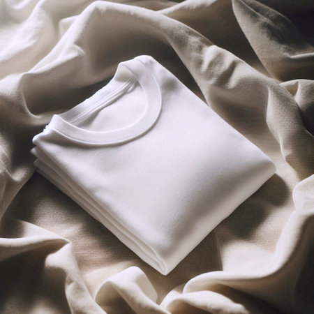 A pure white organic cotton t-shirt mockup, gently folded on hemp canvas, Ai generated image