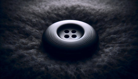 A single, large matte black horn button mockup on a charcoal wool felt, Ai generated image