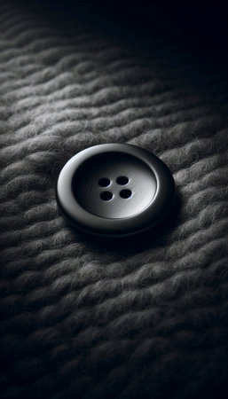 A single, large matte black horn button mockup on a charcoal wool felt