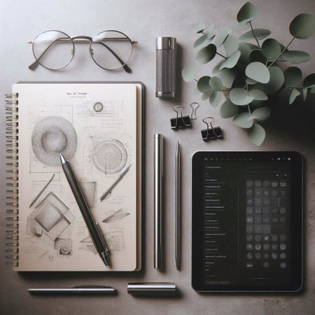 A detailed, aspirational shot of a curated workspace for creative flow, Ai generated imageの写真素材