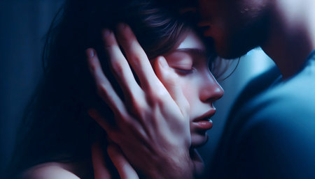 A gentle goodbye kiss on the forehead as one partner leaves for work early in the morning, Ai...