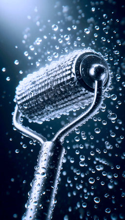 The refreshing sensation of a facial ice roller gliding over skin with water beads, Ai generated...