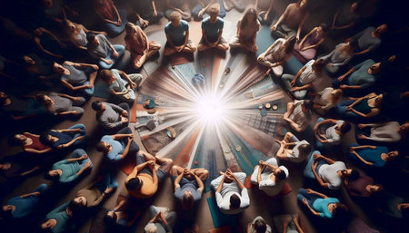 A profound moment of mindfulness during a guided group meditation in a serene studio, Ai generated...
