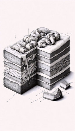 An Exquisite Pastry ink drawing art print, Ai generated imageの写真素材