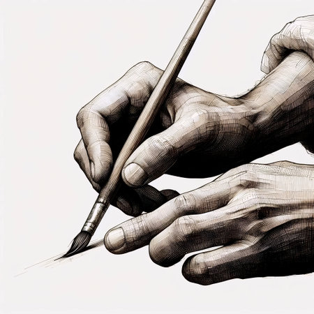 Hands Holding a Brush ink drawing art print, Ai generated image