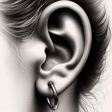 An Ear with an Earring ink drawing art print, Ai generated image