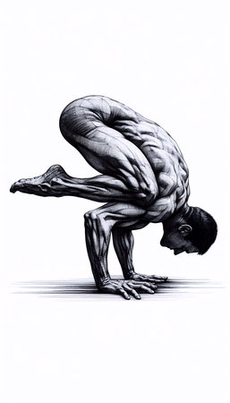 A Challenging Crow Pose Yoga Illustration, Ai generated image