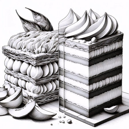 An Exquisite Pastry ink drawing art print, Ai generated image