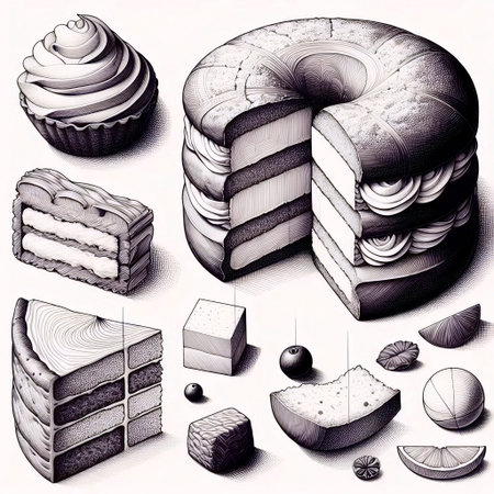 An Exquisite Pastry ink drawing art print, Ai generated imageの写真素材