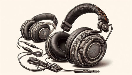 A Headphones Collection ink drawing art print, Ai generated image