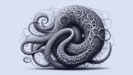 A Detailed Octopus ink drawing art print, Ai generated image