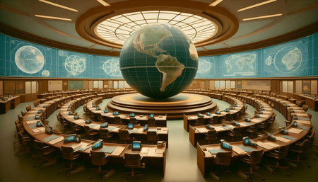 A classroom of the future with individual learning pods and a large holographic globe, Ai generated...