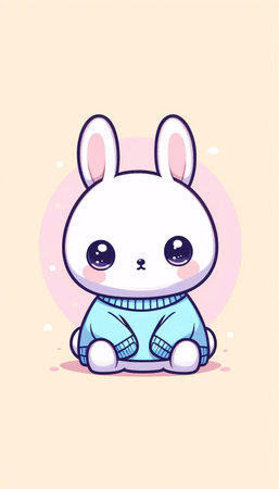 A classic kawaii rabbit in a sweater, Ai generated imageの写真素材