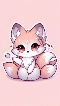 A cute kawaii sticker of a pastel kitsune, Ai generated imageの写真素材