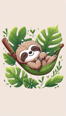 A kawaii scene of a sloth in a hammock, Ai generated imageの写真素材