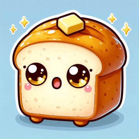 A cute kawaii sticker of a surprised bread loaf, Ai generated imageの写真素材