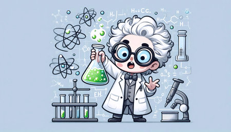 A chibi version of a famous scientist, Ai generated image