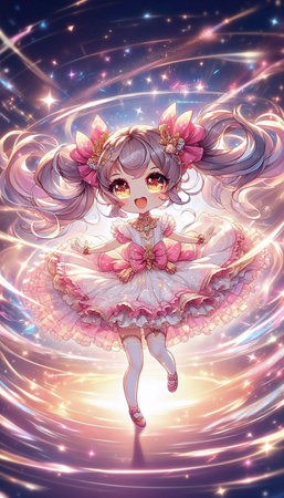A detailed chibi illustration of a magical girl transformation, Ai generated imageの写真素材