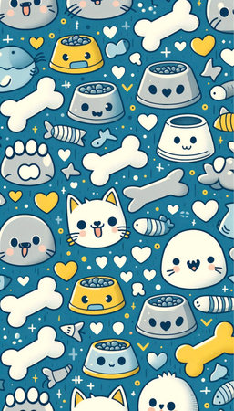 A kawaii animal paw and bone pattern for pet products, Ai generated imageの写真素材