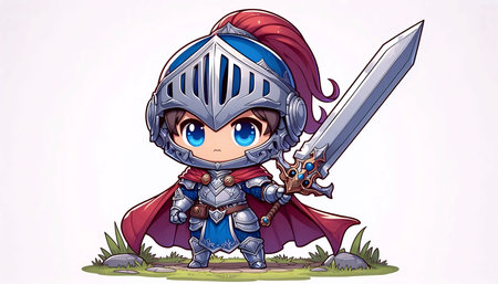 A chibi version of a fantasy game knight, Ai generated imageの写真素材
