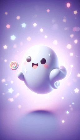 A ghost holding a candy, Ai generated imageの写真素材