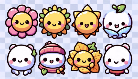 A set of kawaii seasonal icons clipart, Ai generated imageの写真素材