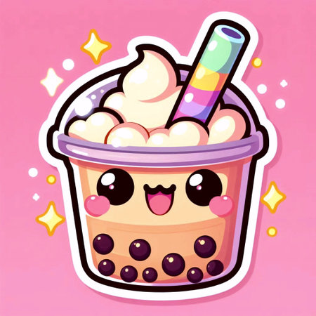 A smiling cup of boba tea, Ai generated imageの写真素材