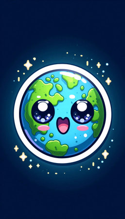 A cute kawaii sticker of a surprised planet Earth, Ai generated image